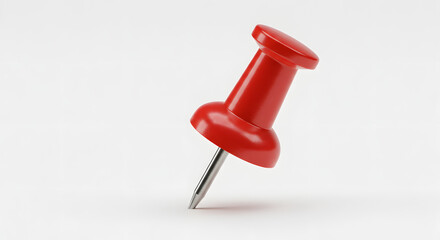 Bright Red Push Pin Standing on Clean White Surface