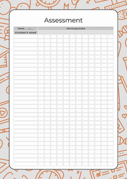 Blank student assessment record sheet with decorative border