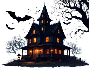 halloween background with house and pumpkin