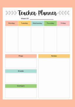Colorful teacher planner template for organizing lessons and tasks