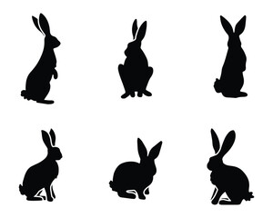 Rabbit pack set collection pack bundle black shape icon silhouette vector flat illustration design on white background