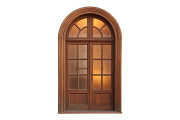 Obraz premium Elegant arched wooden door with warm inviting light, perfect for architectural designs and home decor