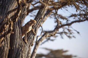 Obraz premium A cheetah climbing a tree