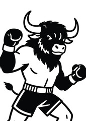 black and white boxing bull Illustrator Artwork design template poster