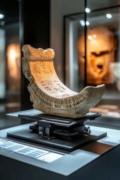 selective focus museum-grade 3D scanner capturing details of an ancient artifact