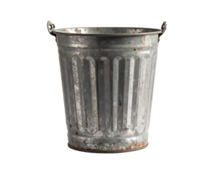 Vintage Metal Trash Can Icon with Side Handles, isolated on a transparent background