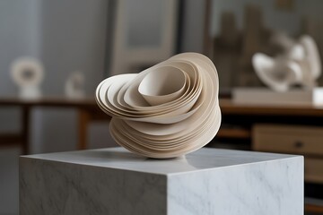 Modern abstract sculpture on marble base adding an elegant touch to contemporary interior design, perfect for upscale home decor accents