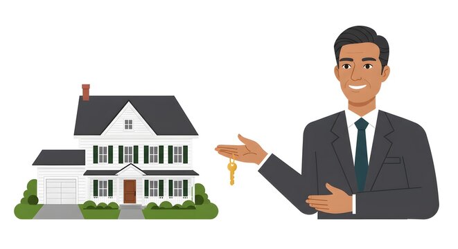 Real Estate Agent Presents House Keys to New Homeowner