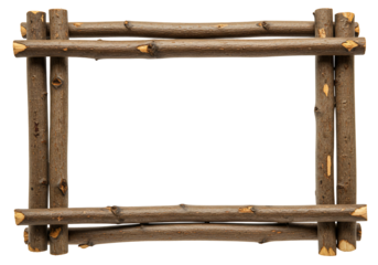 Rustic wooden frame brown twigs border natural texture transparent background copy space design element