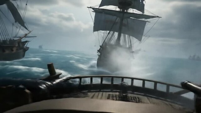 Epic Pirate Ship Battle: Cannon Fire and Naval Warfare on the High Seas