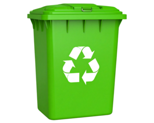 3D Green Recycling Trash Bin Icon with Lid, isolated on a transparent background