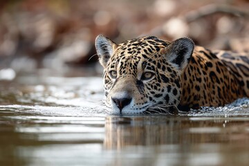 A jaguar bathing in a river