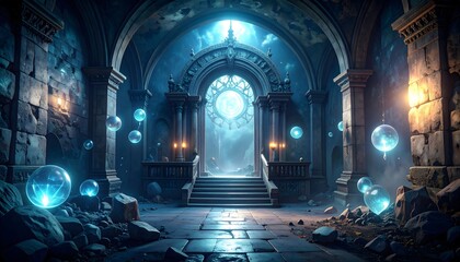 Mystical dungeon chamber glows softly