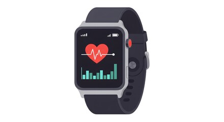 Smartwatch with heart rate monitor and fitness tracker app displaying cardiogram and health data on the screen.