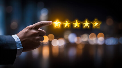 Hand pointing to five stars