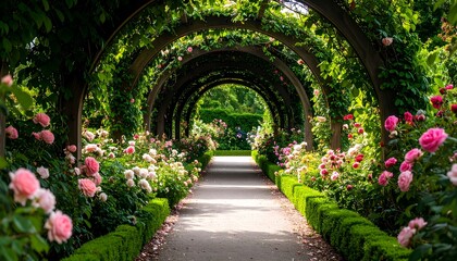 Obraz premium Rose garden path with floral arches
