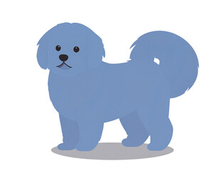 Adorable fluffy blue dog illustration with a cute curly tail standing in profile.
