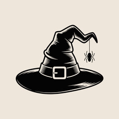 Witch Hat Icon – Halloween Magic Hat Vector with Spider Decoration