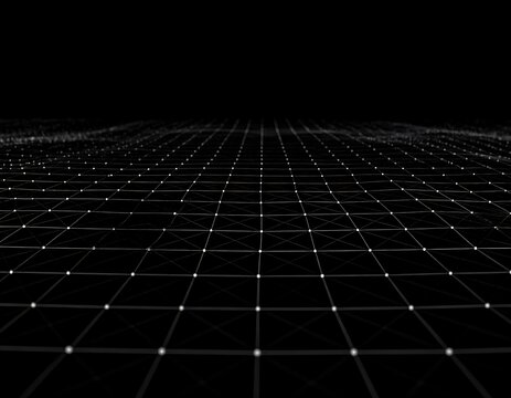 Dynamic interconnected network landscape in a deep space abstract illustration