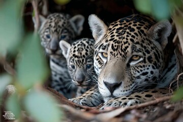 A jaguar with its cubs
