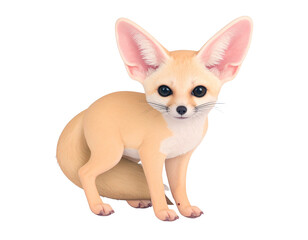Obraz premium Adorable sitting Fennec fox with huge pink ears big black eyes and soft sandy fur.