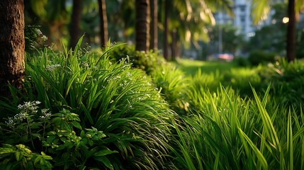 Vibrant tropical meadow with fresh green grass high resolution photo