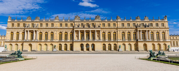 View of the Palace of Versailles as seen from the gardens, France