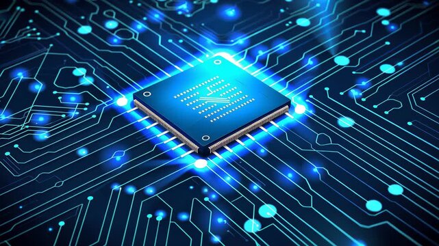 Connected Circuit Lines on Tech Background, Semiconductor Vector