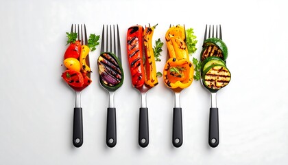 Grilled Veggie Skewers on Forks. (1)
