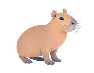 Fototapeta premium Charming beige capybara figurine with bright blue eyes and textured fur sitting calmly.