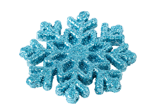Sparkly blue snowflake decoration glittery winter holiday ornament festive season symbol isolated macro image