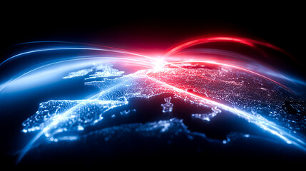 Globe with a red and blue line on it