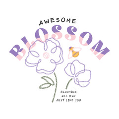 Awesome Blossom Hand Drawn Flower with Bee and Positive Quote Design