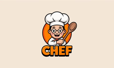This delightful image features a smiling chef character holding a spoon, creating a warm and inviting feel suitable for restaurants and food-related businesses.