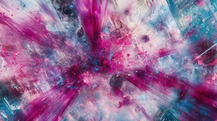 Dynamic abstract art piece featuring vibrant splashes of color with depth and movement, blending