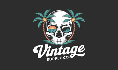 This skull design elegantly features tropical palm trees and sunset colors, mixing joyous vibes with a creative edge, appealing to those with a unique aesthetic taste.