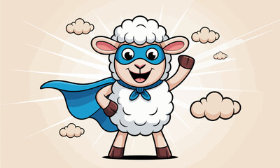 An energetic superhero sheep confidently waves in action, showcasing a playful spirit and engaging charm, ideal for children’s illustrations and stories.