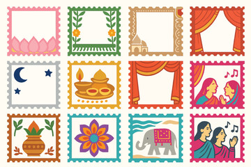 Hartalika Teej Festival Stamp Collection with Cultural Symbols