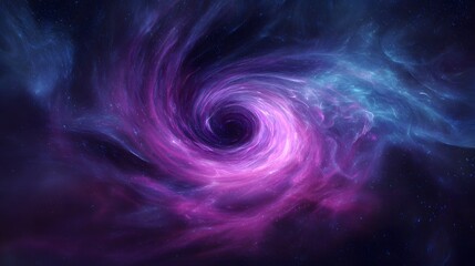 Naklejka premium An otherworldly vortex of purple and blue light swirling into a central void evokes a sense of cosmic wonder and mystery in the night sky.