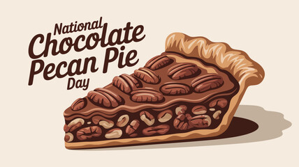 National Chocolate Pecan Pie Day with Slice of Pie Illustration
