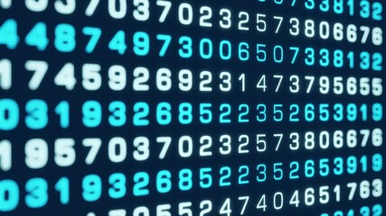Close up digital number sequences on the screen, data processing or machine code. Technology, digital data, big data, system, computer data, analyzing. 3D animation