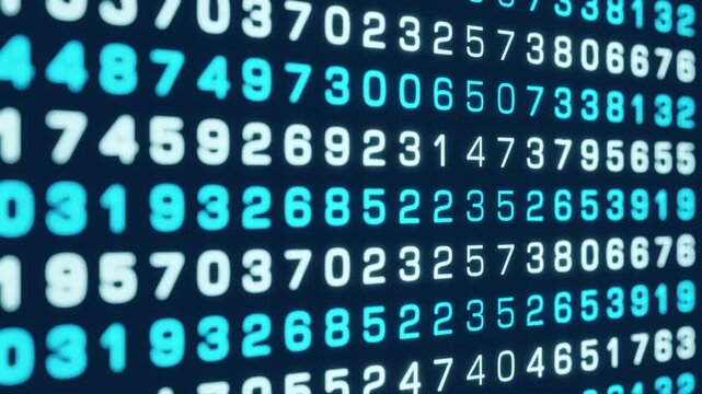 Close up digital number sequences on the screen, data processing or machine code. Technology, digital data, big data, system, computer data, analyzing. 3D animation