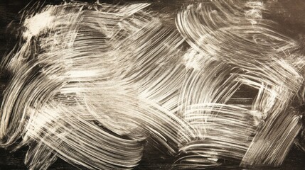 Abstract artwork with white brushstrokes on dark background, dynamic and energetic, monochromatic palette,