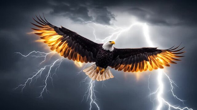 Majestic eagle soaring amidst stormy skies