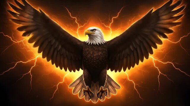 Majestic eagle soaring through golden light