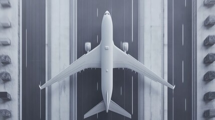 Aerial View of a Modern Passenger Airplane on Runway, Ready for Takeoff Representing Air Travel