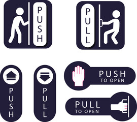 Push and Pull Door Sign Icons Set &ndash; Entry and Exit Symbols for Doors