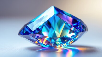 Diamond crystal with vibrant blue and purple hues, showcasing brilliance and reflection. Gemstone and jewelry, concept. Luxury and elegance. The concept of precious stones and jewelry collection