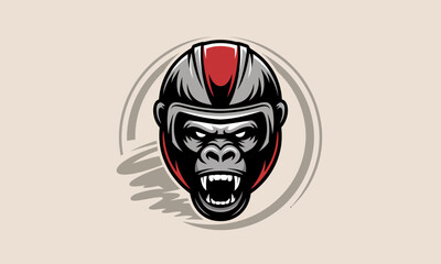 A fierce gorilla wearing a red racing helmet showcases its power and aggression, symbolizing strength and determination in the world of competitive sports and rivalry.