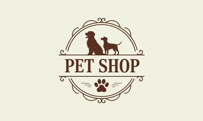 Plakat A classic logo that represents a pet shop, featuring dog silhouettes in a pleasant layout, showcasing love and commitment to the well-being of pets and animals.